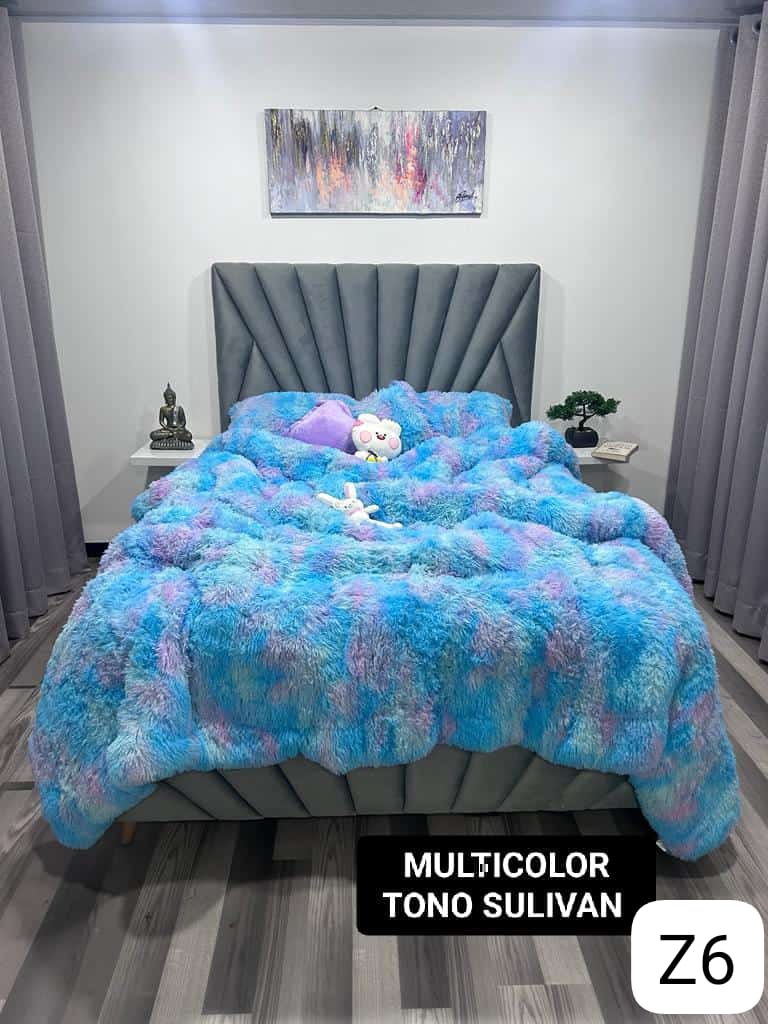 EDREDON CAMA DOBLE PELUCHE MULTICOLOR